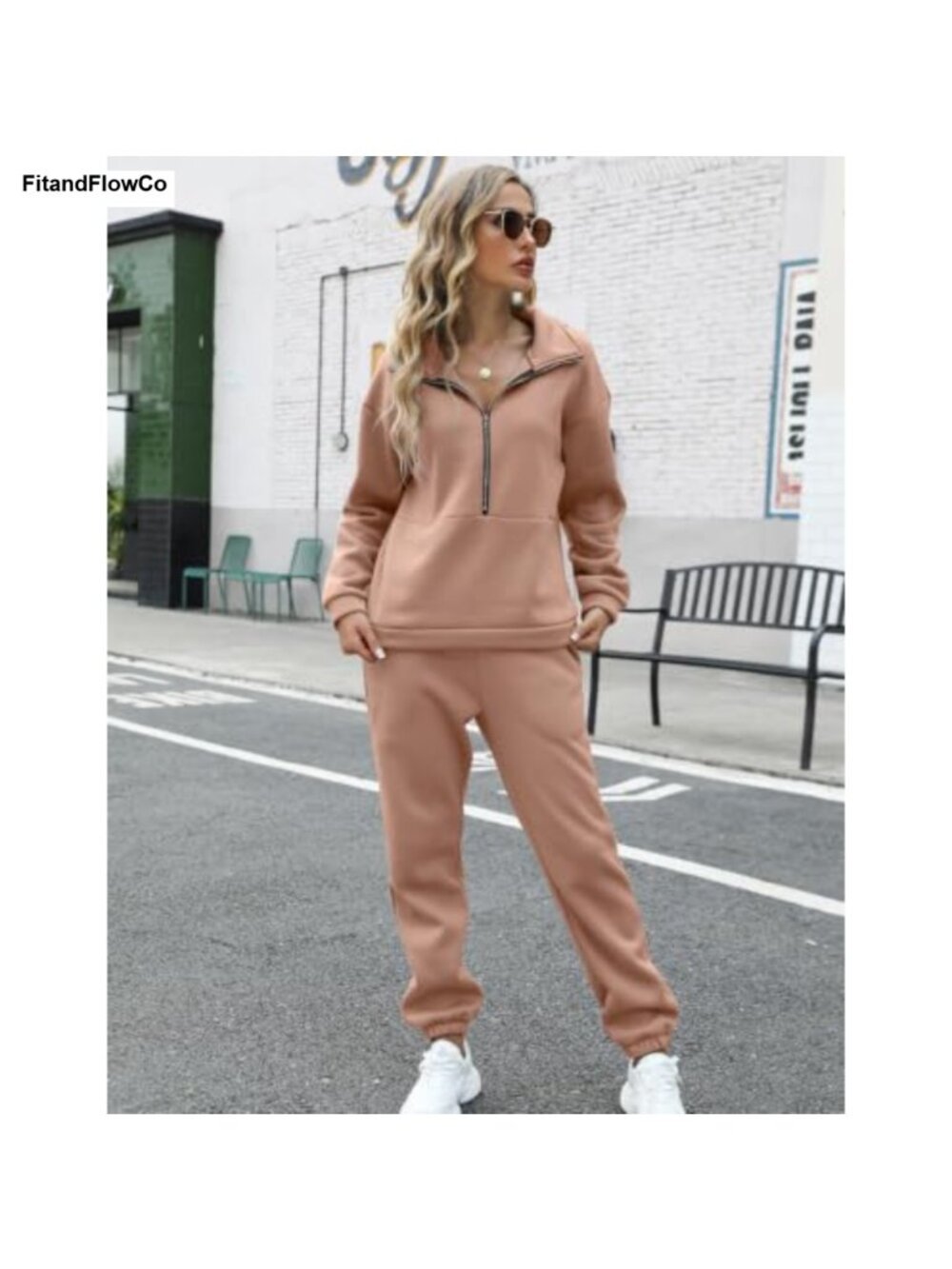 Womens 2 Piece Fleece Tracksuit Half Zip Sweatsuit Set - Picture 2 of 6
